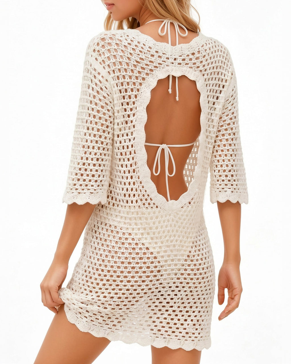 MANGOPOP Crochet V-Neck Swim Cover-Up White