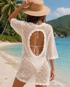 MANGOPOP Crochet V-Neck Swim Cover-Up White