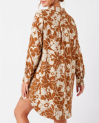 MANGOPOP Button-Down Floral Dress Swim Cover-Up Brown Flower