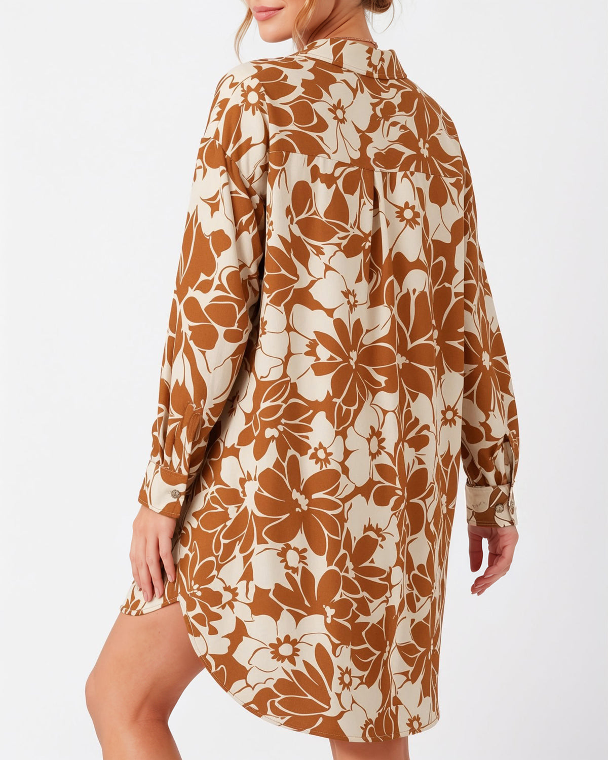 MANGOPOP Button-Down Floral Dress Swim Cover-Up Brown Flower