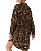 MANGOPOP Button-Down Floral Dress Swim Cover-Up Brown Leopard