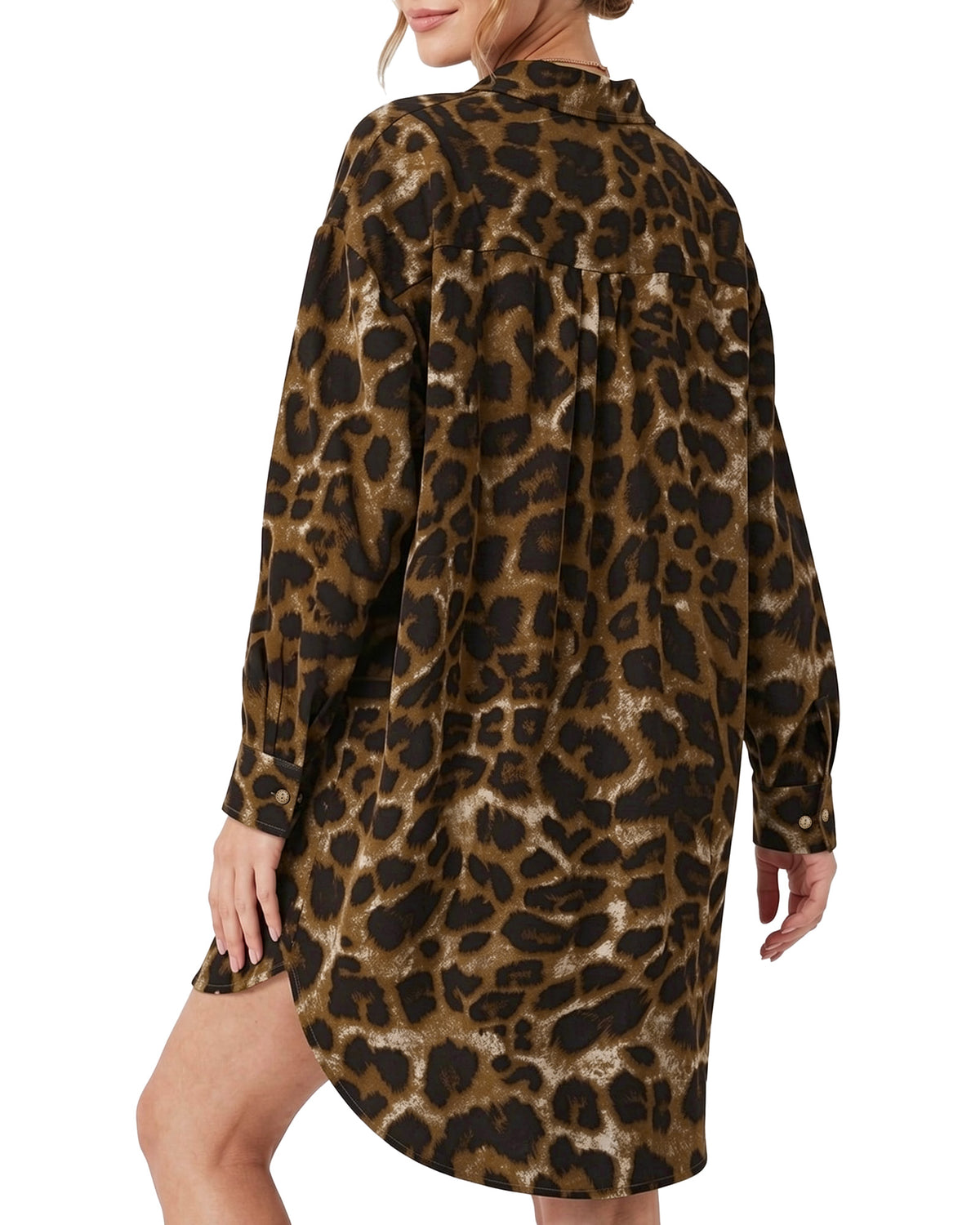 MANGOPOP Button-Down Floral Dress Swim Cover-Up Brown Leopard