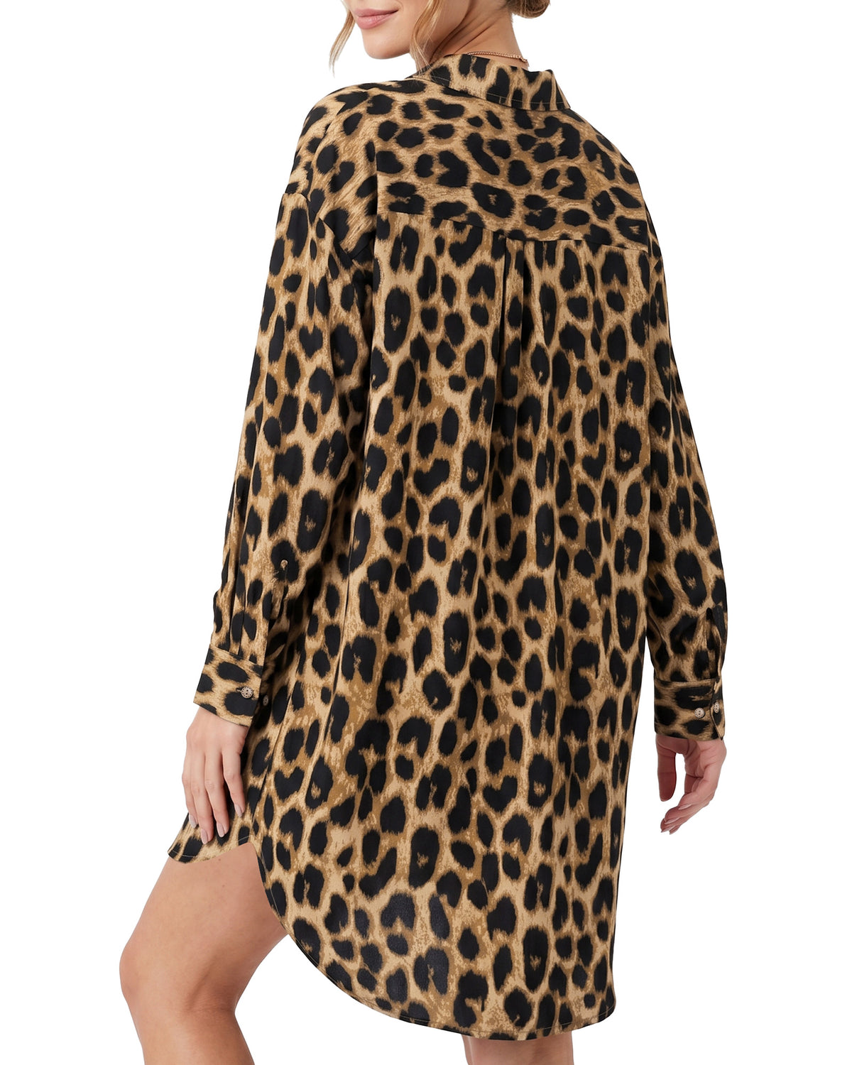 MANGOPOP Button-Down Floral Dress Swim Cover-Up Leopard