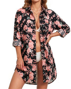 MANGOPOP Button-Down Floral Dress Swim Cover-Up Pink Flower