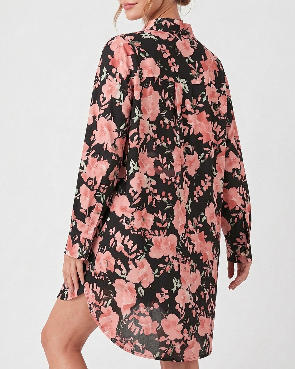 MANGOPOP Button-Down Floral Dress Swim Cover-Up Pink Flower