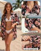 MANGOPOP Button-Down Floral Dress Swim Cover-Up Pink Flower