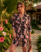 MANGOPOP Button-Down Floral Dress Swim Cover-Up Pink Flower