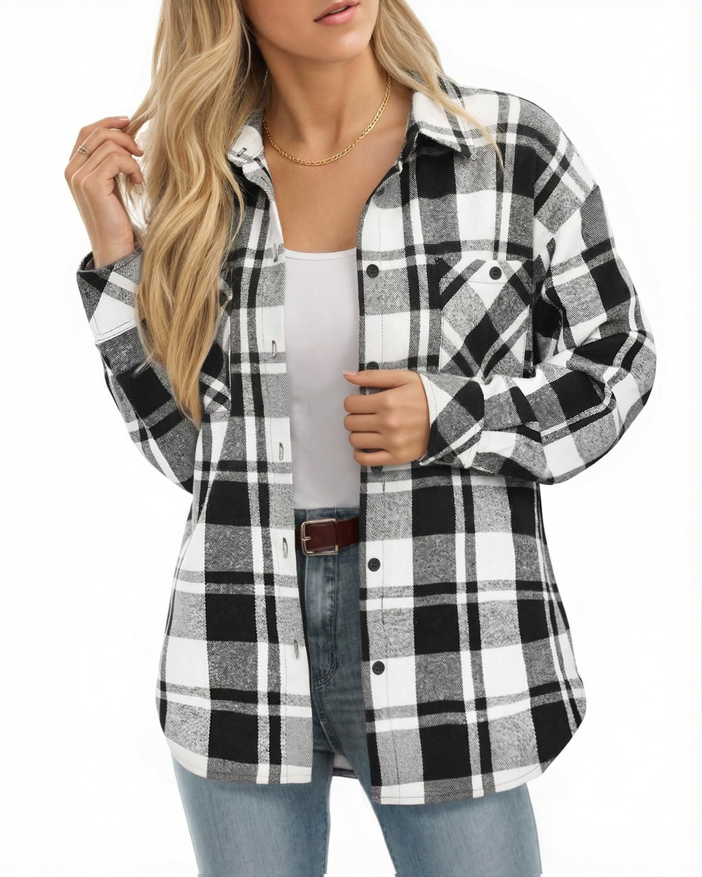 MANGOPOP Year-Round Flannel Shirt for Women - Lightweight Oversized Long Sleeve Button Down Plaid for Effortless Layering