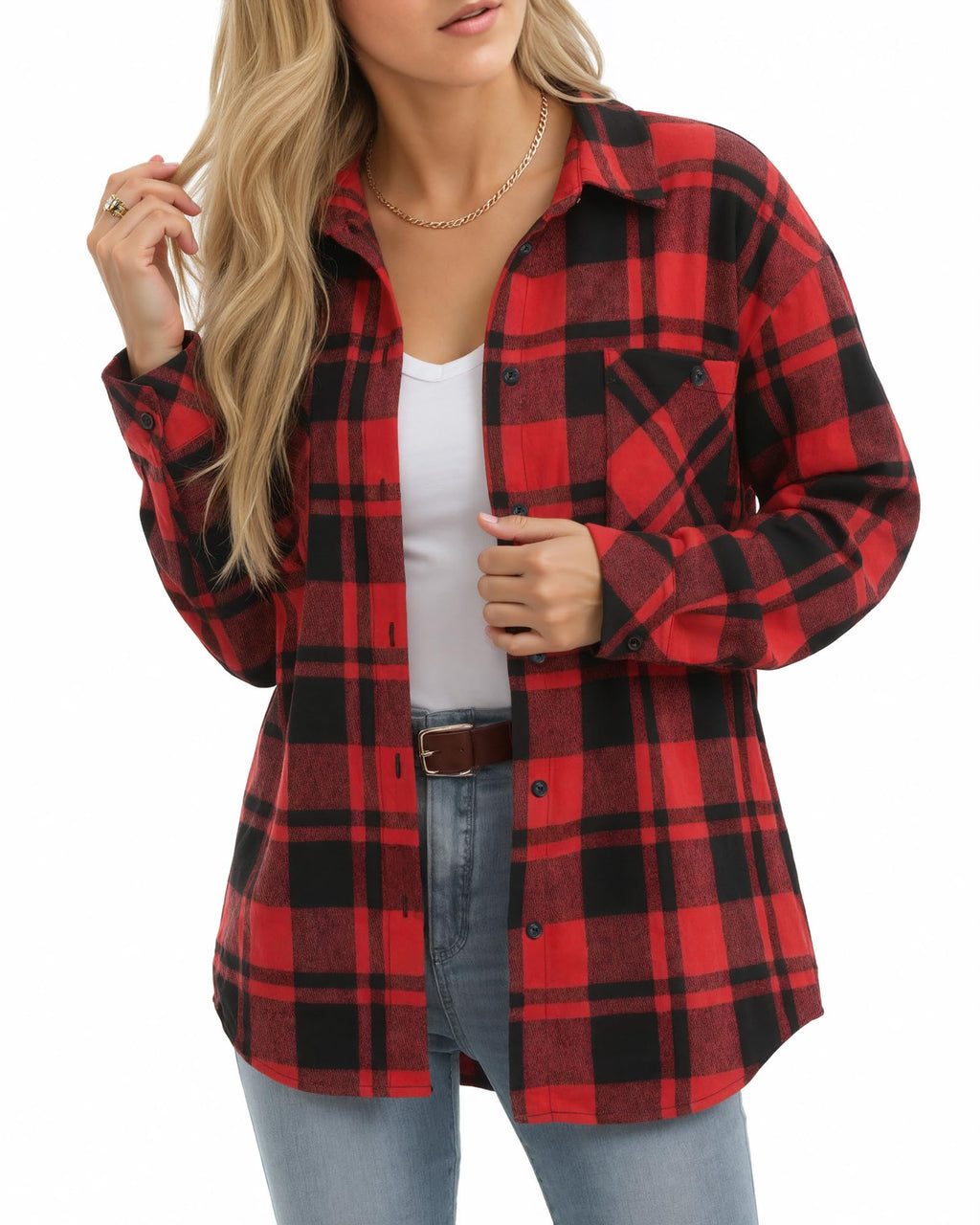 MANGOPOP Year-Round Flannel Shirt for Women - Lightweight Oversized Long Sleeve Button Down Plaid for Effortless Layering