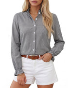 MANGOPOP Button Down Shirts for Women Long Sleeve Plaid Shirts Ruffle Blouses Business Casual Gingham Tops 2026 Trendy Outfit