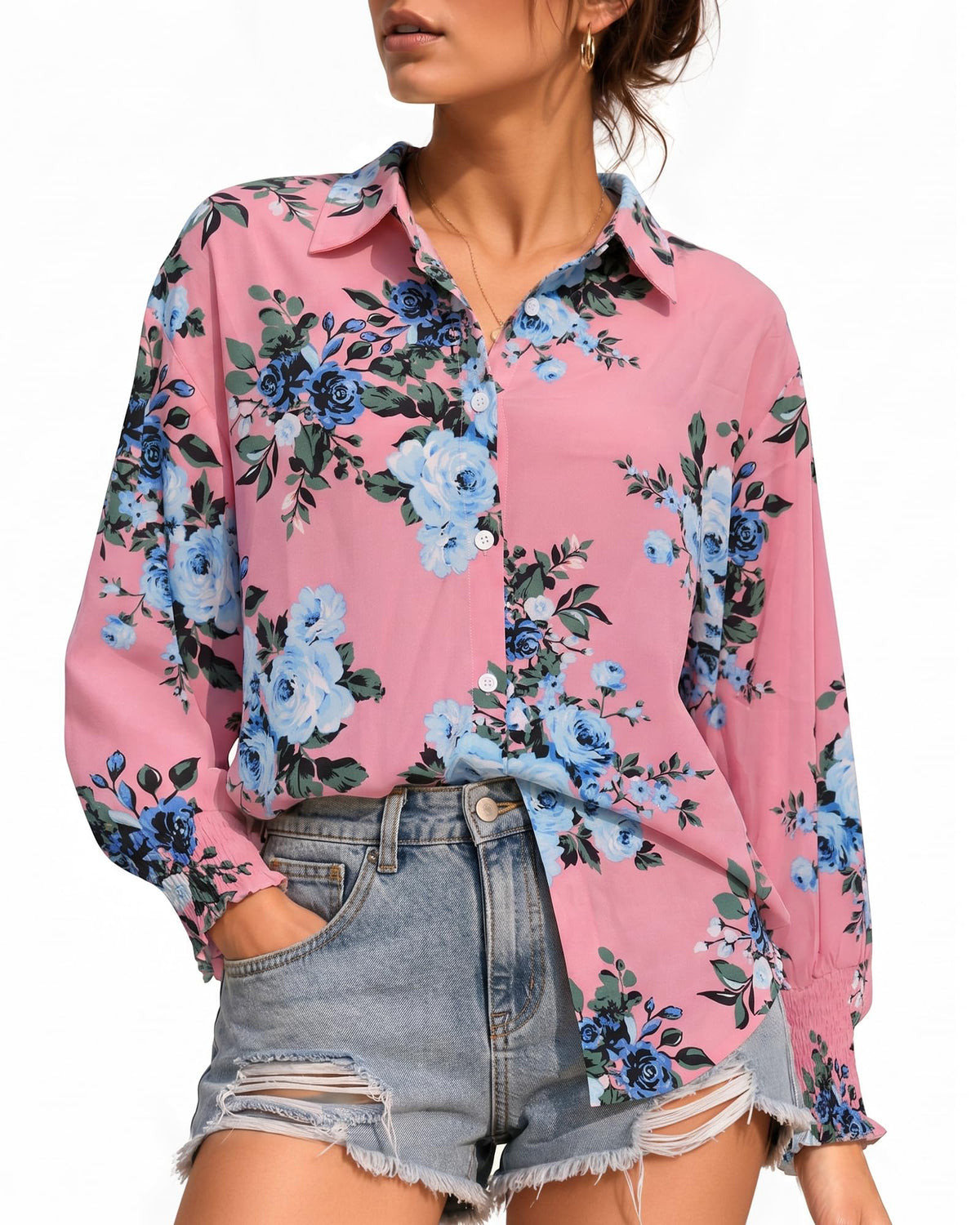 MANGOPOP Womens Floral Blouses Dressy Casual V Neck Button Down Shirts 2026 Boho Tops Fashion Clothing