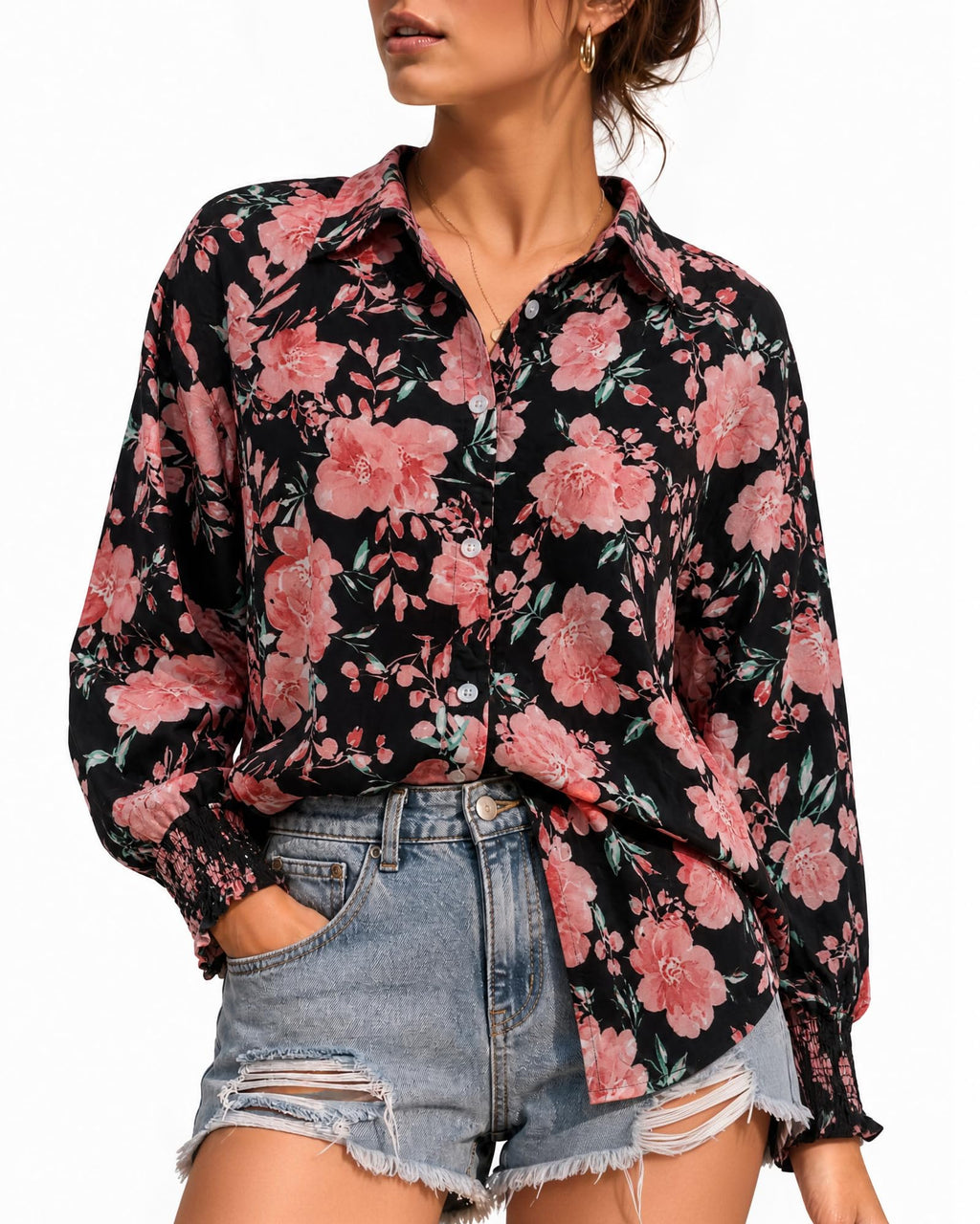 MANGOPOP Womens Floral Blouses Dressy Casual V Neck Button Down Shirts 2026 Boho Tops Fashion Clothing