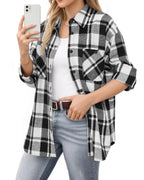 MANGOPOP Year-Round Flannel Shirt for Women - Lightweight Oversized Long Sleeve Button Down Plaid for Effortless Layering