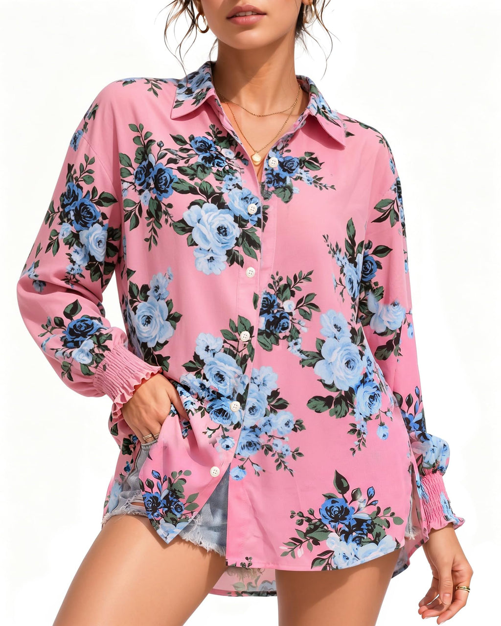 MANGOPOP Womens Floral Blouses Dressy Casual V Neck Button Down Shirts 2026 Boho Tops Fashion Clothing