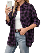 MANGOPOP Year-Round Flannel Shirt for Women - Lightweight Oversized Long Sleeve Button Down Plaid for Effortless Layering