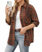 MANGOPOP Year-Round Flannel Shirt for Women - Lightweight Oversized Long Sleeve Button Down Plaid for Effortless Layering
