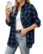 MANGOPOP Year-Round Flannel Shirt for Women - Lightweight Oversized Long Sleeve Button Down Plaid for Effortless Layering
