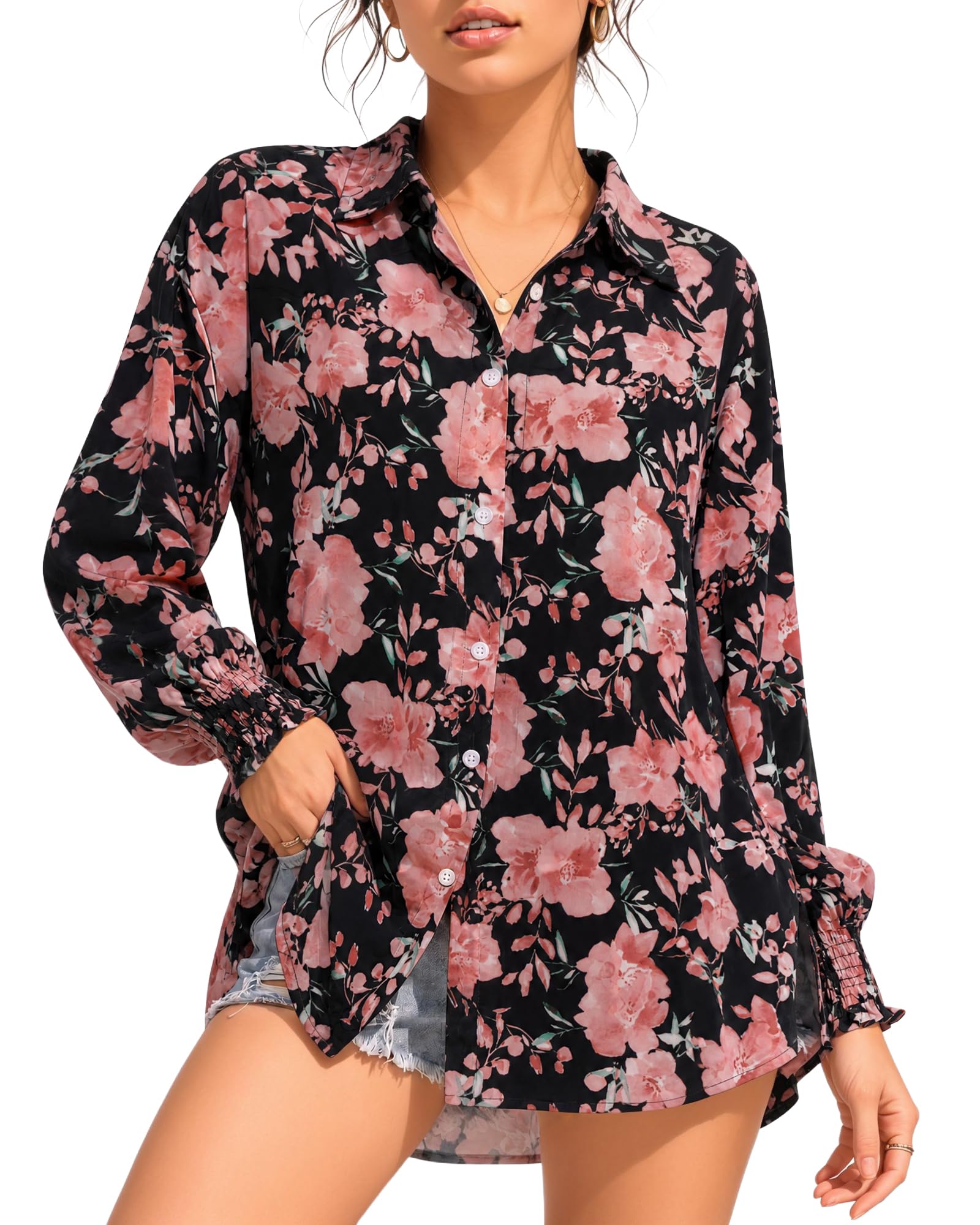 MANGOPOP Womens Floral Blouses Dressy Casual V Neck Button Down Shirts 2026 Boho Tops Fashion Clothing