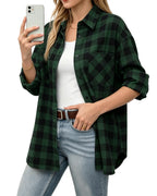 MANGOPOP Year-Round Flannel Shirt for Women - Lightweight Oversized Long Sleeve Button Down Plaid for Effortless Layering