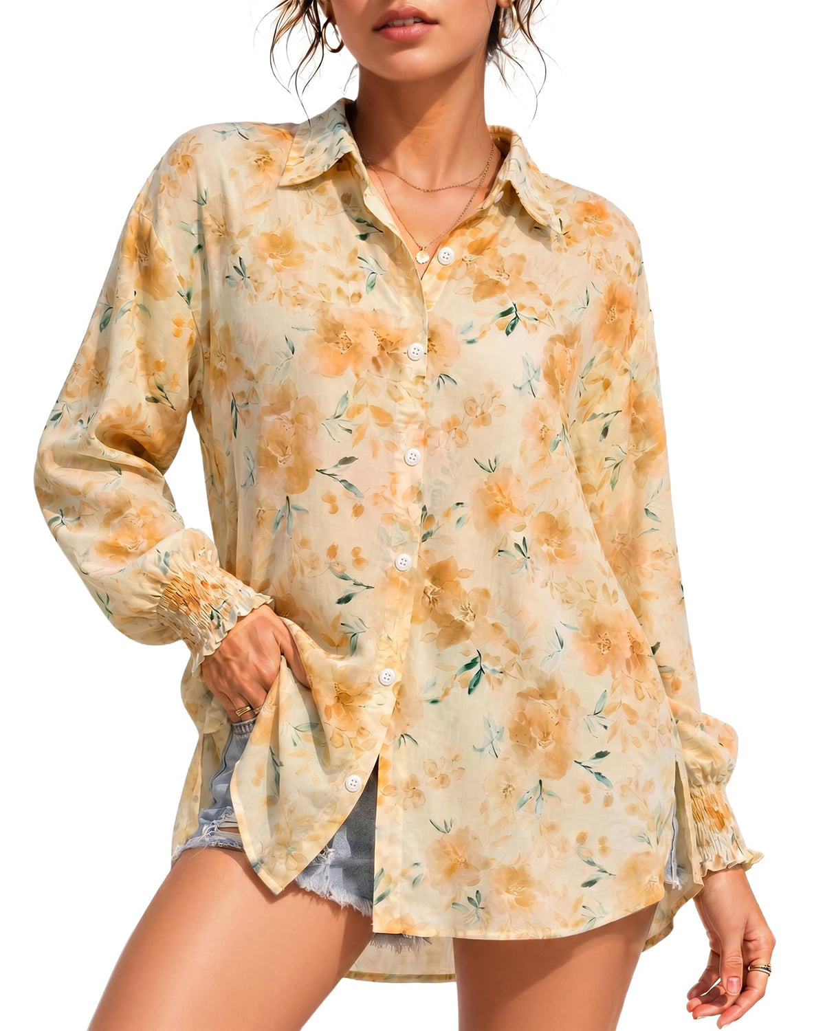 MANGOPOP Womens Floral Blouses Dressy Casual V Neck Button Down Shirts 2026 Boho Tops Fashion Clothing