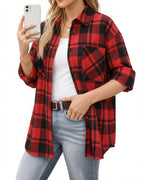 MANGOPOP Year-Round Flannel Shirt for Women - Lightweight Oversized Long Sleeve Button Down Plaid for Effortless Layering