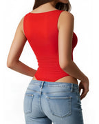 MANGOPOP Women's Tank Top Mesh Ruched Bodysuit Boat Neck
