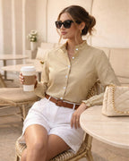 MANGOPOP Button Down Shirts for Women Long Sleeve Plaid Shirts Ruffle Blouses Business Casual Gingham Tops 2026 Trendy Outfit