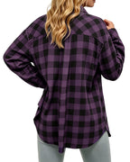 MANGOPOP Year-Round Flannel Shirt for Women - Lightweight Oversized Long Sleeve Button Down Plaid for Effortless Layering