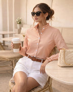 MANGOPOP Button Down Shirts for Women Long Sleeve Plaid Shirts Ruffle Blouses Business Casual Gingham Tops 2026 Trendy Outfit