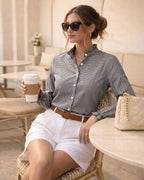 MANGOPOP Button Down Shirts for Women Long Sleeve Plaid Shirts Ruffle Blouses Business Casual Gingham Tops 2026 Trendy Outfit