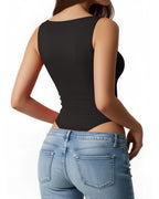 MANGOPOP Women's Tank Top Mesh Ruched Bodysuit Boat Neck