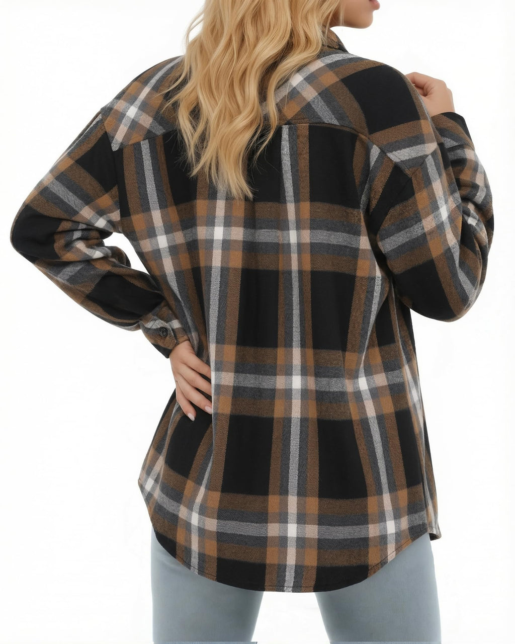 MANGOPOP Year-Round Flannel Shirt for Women - Lightweight Oversized Long Sleeve Button Down Plaid for Effortless Layering