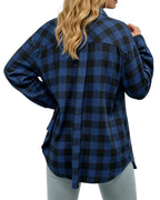 MANGOPOP Year-Round Flannel Shirt for Women - Lightweight Oversized Long Sleeve Button Down Plaid for Effortless Layering
