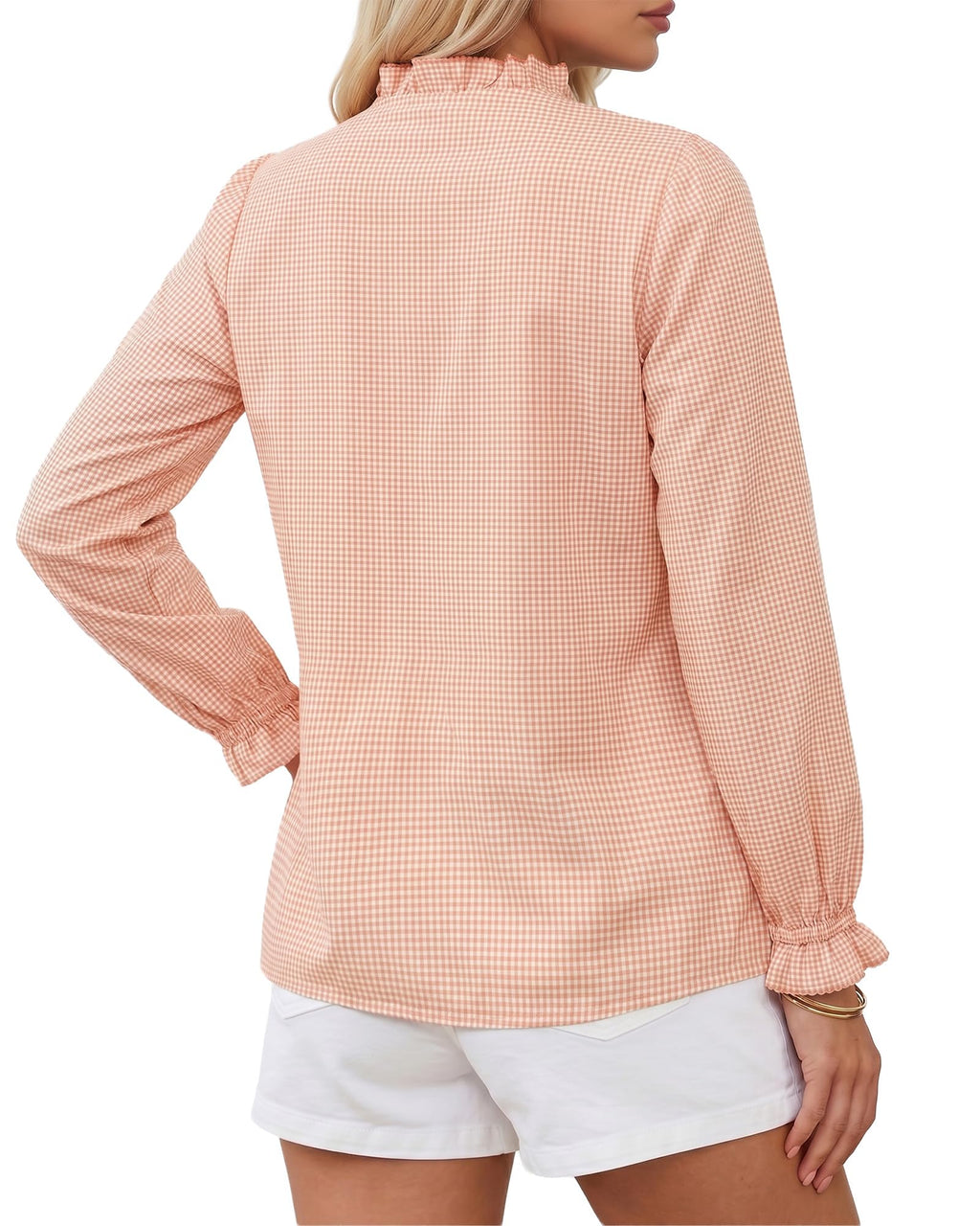MANGOPOP Button Down Shirts for Women Long Sleeve Plaid Shirts Ruffle Blouses Business Casual Gingham Tops 2026 Trendy Outfit