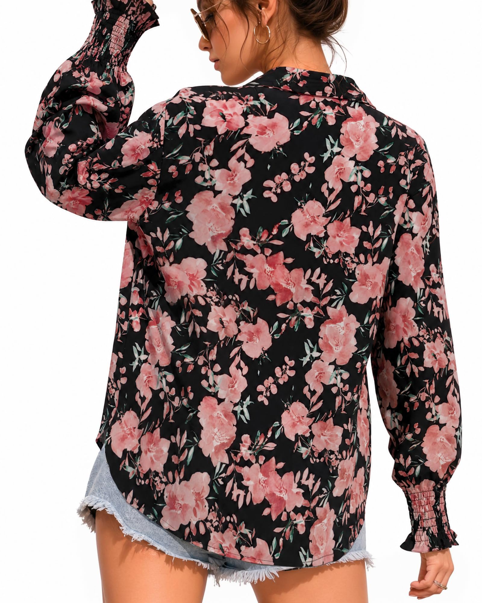 MANGOPOP Womens Floral Blouses Dressy Casual V Neck Button Down Shirts 2026 Boho Tops Fashion Clothing