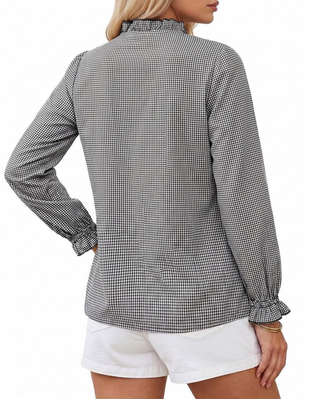 MANGOPOP Button Down Shirts for Women Long Sleeve Plaid Shirts Ruffle Blouses Business Casual Gingham Tops 2026 Trendy Outfit