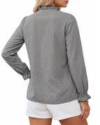 MANGOPOP Button Down Shirts for Women Long Sleeve Plaid Shirts Ruffle Blouses Business Casual Gingham Tops 2026 Trendy Outfit