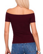 MANGOPOP Off The Shoulder Tops for Women Ruched Short Sleeve Going Out Shirt Cute Casual Basic Summer Outfits 2026