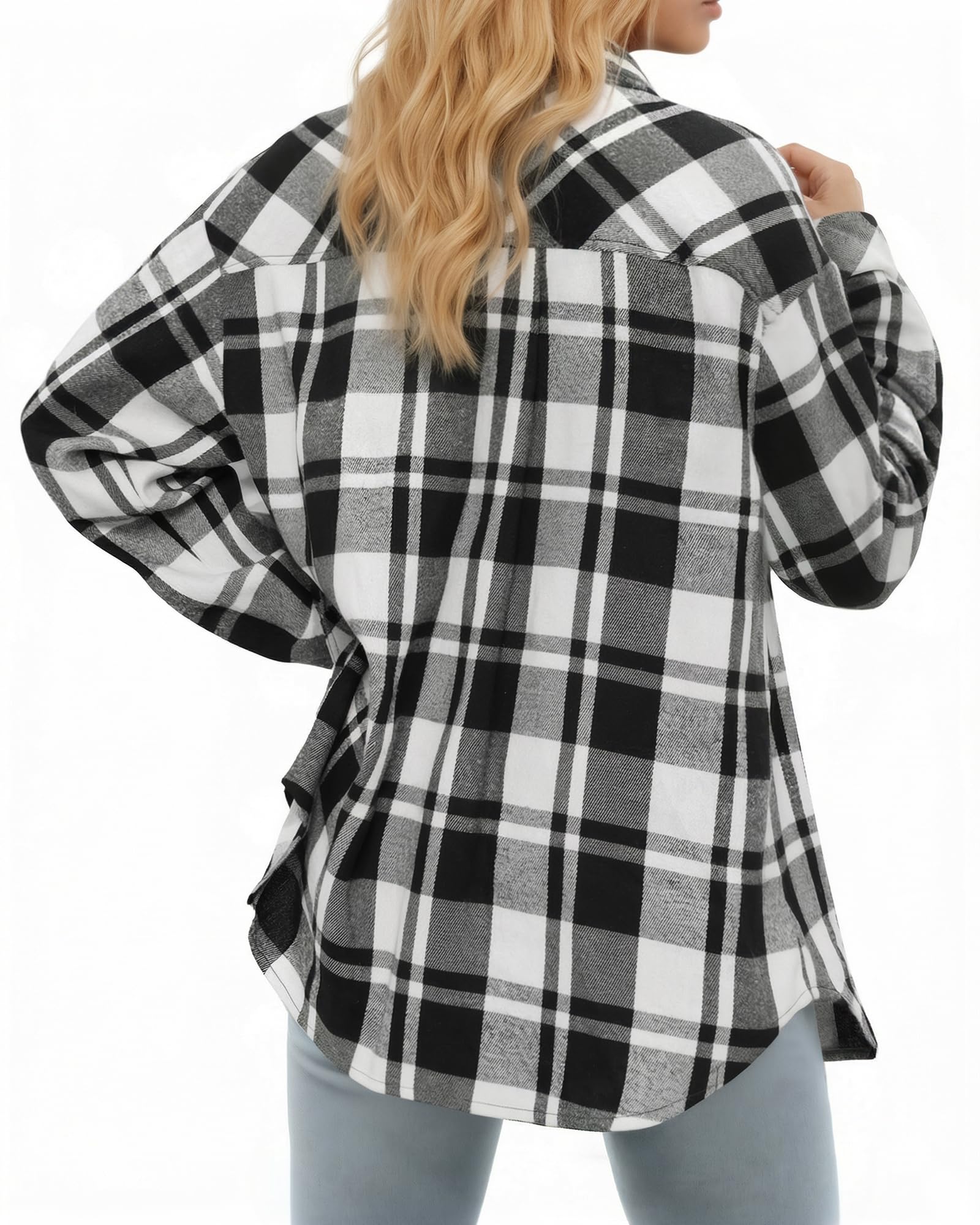 MANGOPOP Year-Round Flannel Shirt for Women - Lightweight Oversized Long Sleeve Button Down Plaid for Effortless Layering