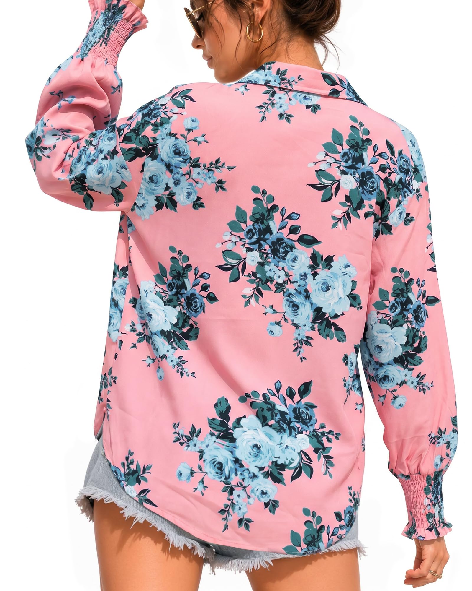 MANGOPOP Womens Floral Blouses Dressy Casual V Neck Button Down Shirts 2026 Boho Tops Fashion Clothing