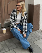 MANGOPOP Year-Round Flannel Shirt for Women - Lightweight Oversized Long Sleeve Button Down Plaid for Effortless Layering