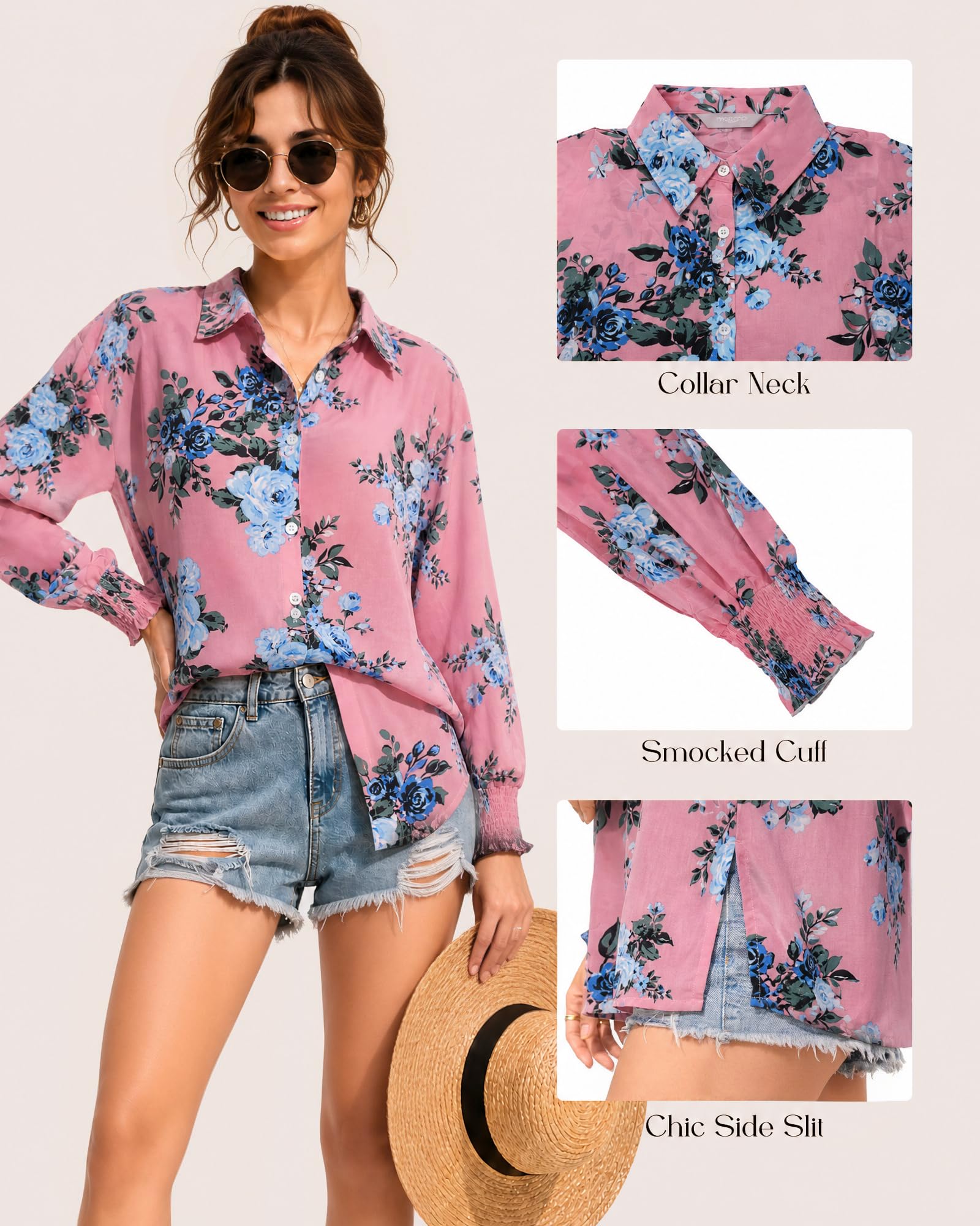 MANGOPOP Womens Floral Blouses Dressy Casual V Neck Button Down Shirts 2026 Boho Tops Fashion Clothing