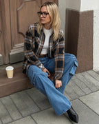 MANGOPOP Year-Round Flannel Shirt for Women - Lightweight Oversized Long Sleeve Button Down Plaid for Effortless Layering