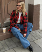 MANGOPOP Year-Round Flannel Shirt for Women - Lightweight Oversized Long Sleeve Button Down Plaid for Effortless Layering