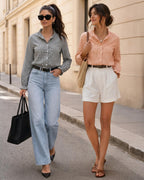 MANGOPOP Button Down Shirts for Women Long Sleeve Plaid Shirts Ruffle Blouses Business Casual Gingham Tops 2026 Trendy Outfit