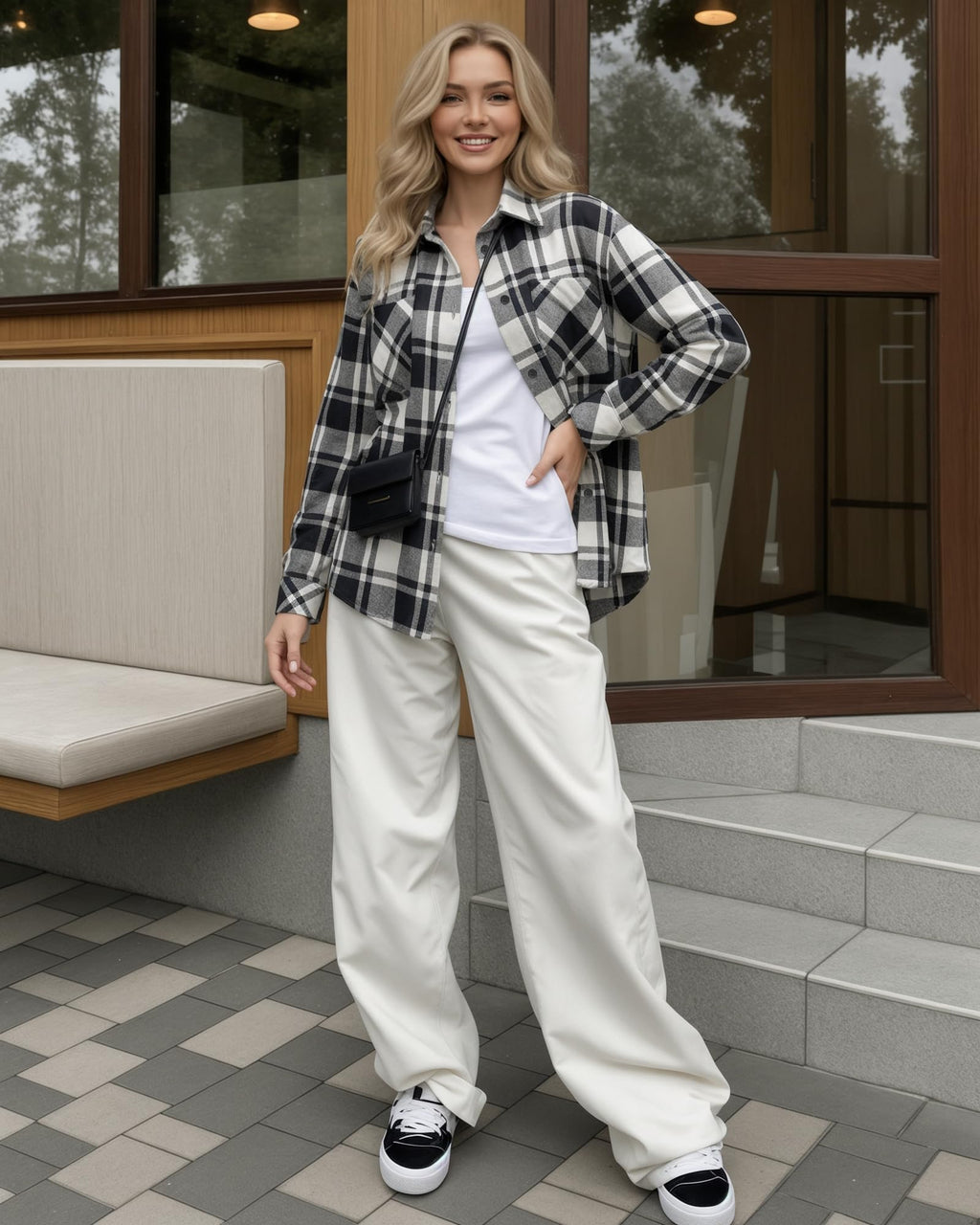 MANGOPOP Year-Round Flannel Shirt for Women - Lightweight Oversized Long Sleeve Button Down Plaid for Effortless Layering