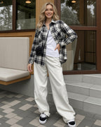 MANGOPOP Year-Round Flannel Shirt for Women - Lightweight Oversized Long Sleeve Button Down Plaid for Effortless Layering
