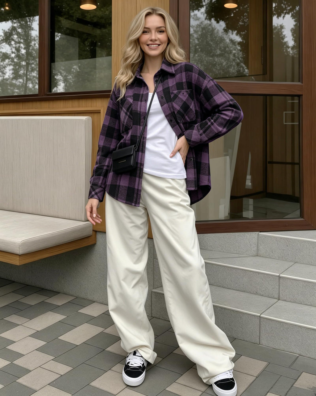 MANGOPOP Year-Round Flannel Shirt for Women - Lightweight Oversized Long Sleeve Button Down Plaid for Effortless Layering