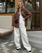MANGOPOP Year-Round Flannel Shirt for Women - Lightweight Oversized Long Sleeve Button Down Plaid for Effortless Layering