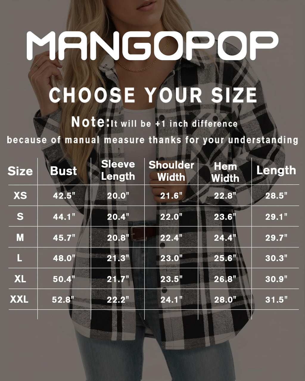 MANGOPOP Year-Round Flannel Shirt for Women - Lightweight Oversized Long Sleeve Button Down Plaid for Effortless Layering
